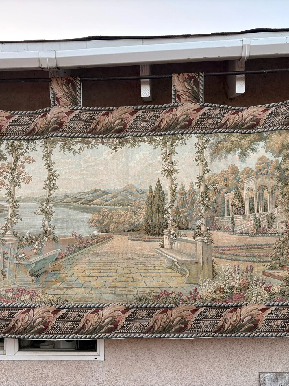 Vintage Italian balcony terrace at Lake Woven Wall decoration  tapestry 77x43